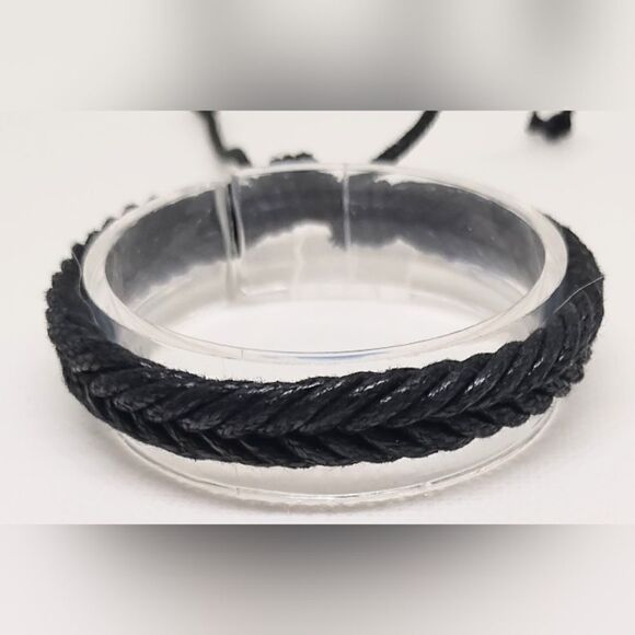 None Other - Men's bracelet leather braided black new e38‎